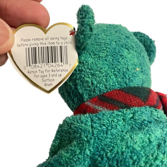 Ty Wallace Beanie Baby 1999 – Green Bear with Plaid Scarf – Collectible Plush - Picture 10 of 12